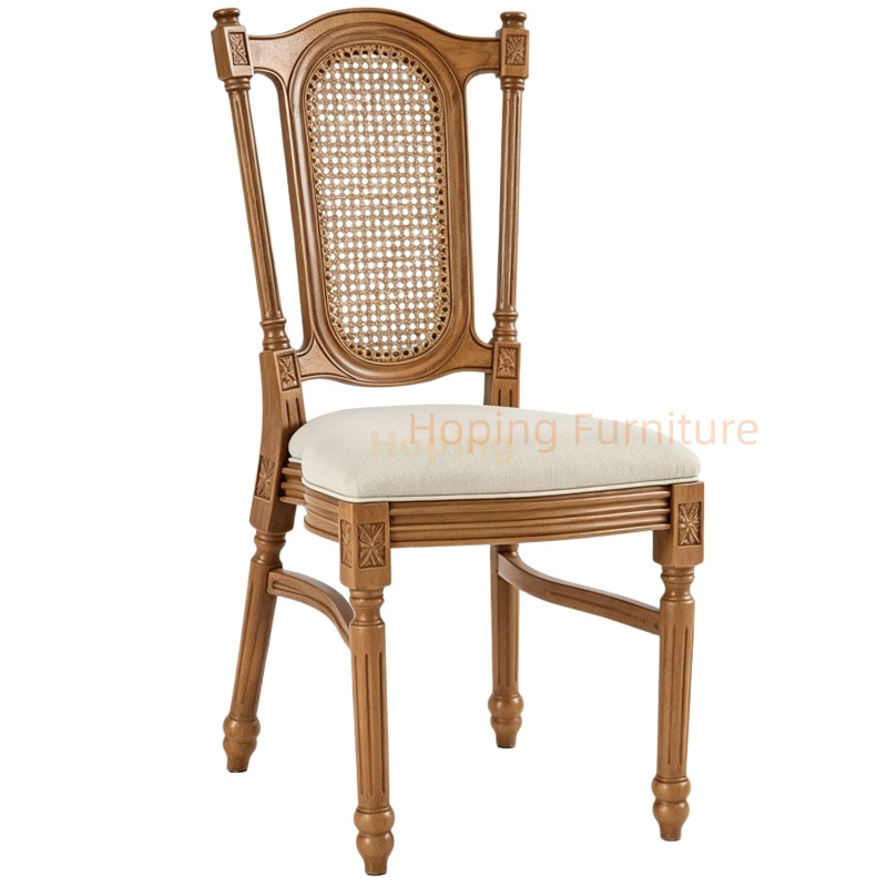 Hotel Classic Anitque Wood Color Plastic Chair Spare Rattan Cane Back Elegant Dining Chair for Modern Restaurants