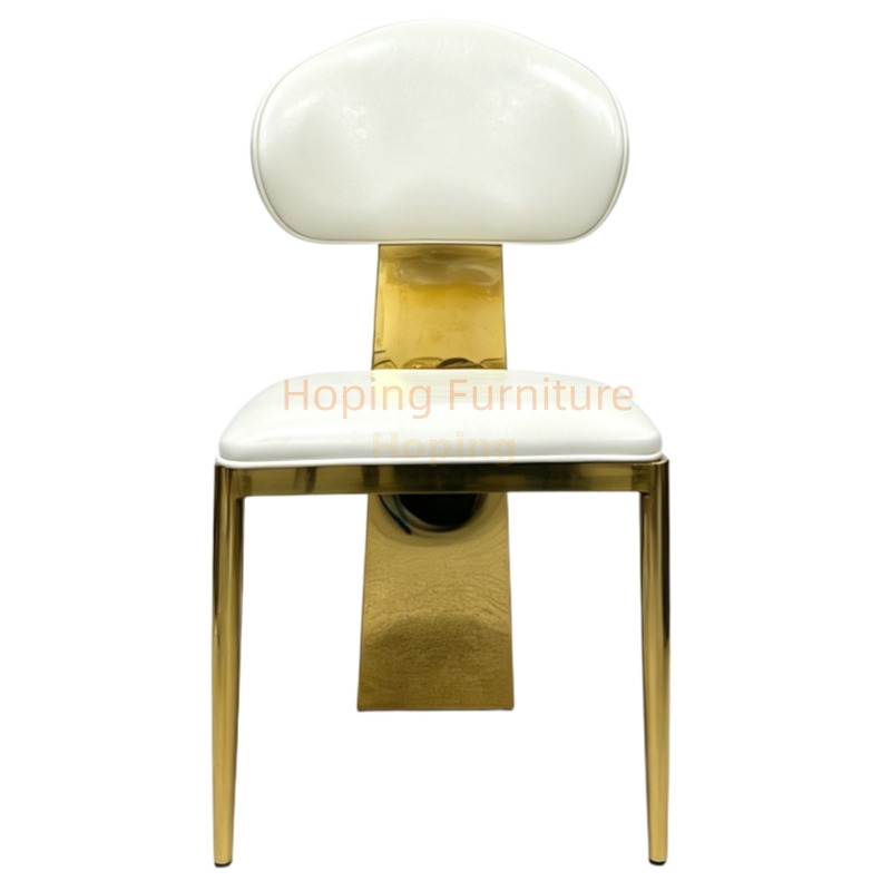 Modern Gold Metal Leg Dining Chair White PU Leather Upholstered Banquet Event Chair