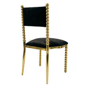 Luxury Wedding Banquet Dining Chair Gold Beaded Metal Frame Black Velvet Upholstered Event Chair for Hotel Restaurant Wholesale Stainless Steel Wedding Chair