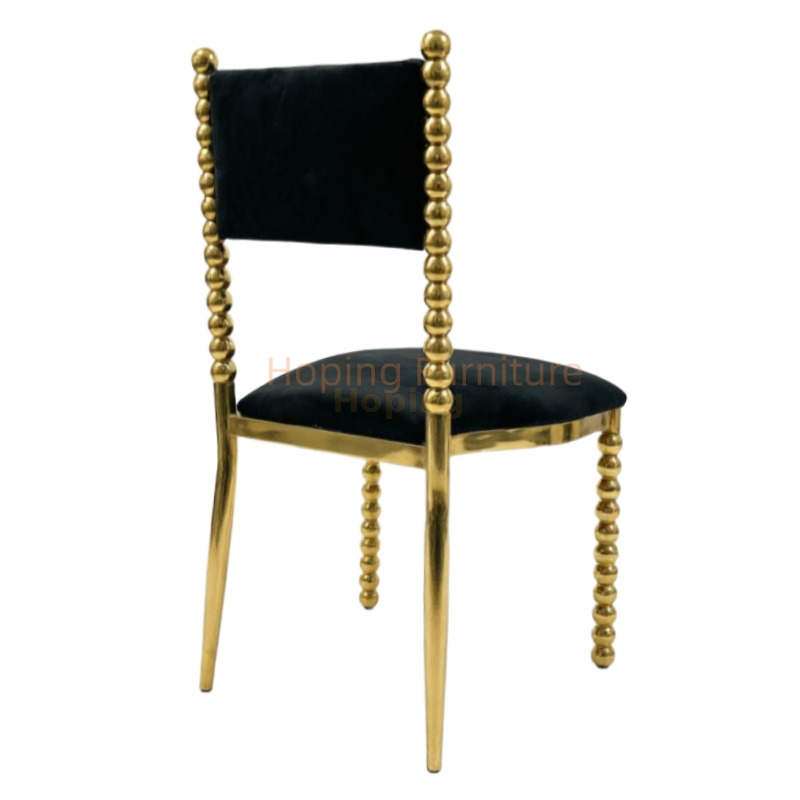 Luxury Wedding Banquet Dining Chair Gold Beaded Metal Frame Black Velvet Upholstered Event Chair for Hotel Restaurant Wholesale Stainless Steel Wedding Chair