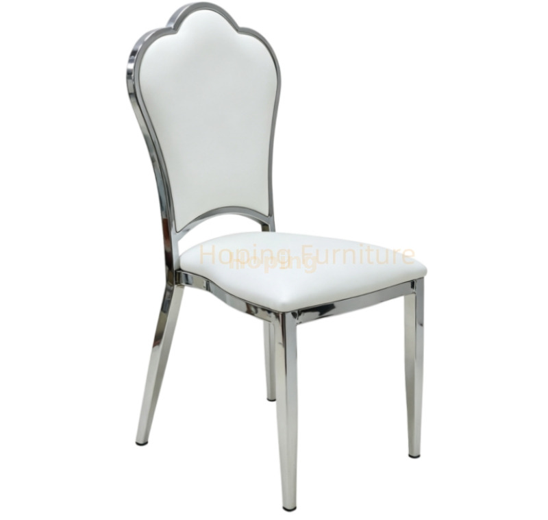 Classic Furniture Elegant Curved Top Event Dining Chair U Padded Iron Frame Silver Reception Chair for Rental Wedding Banquet Venues Hotel Chair
