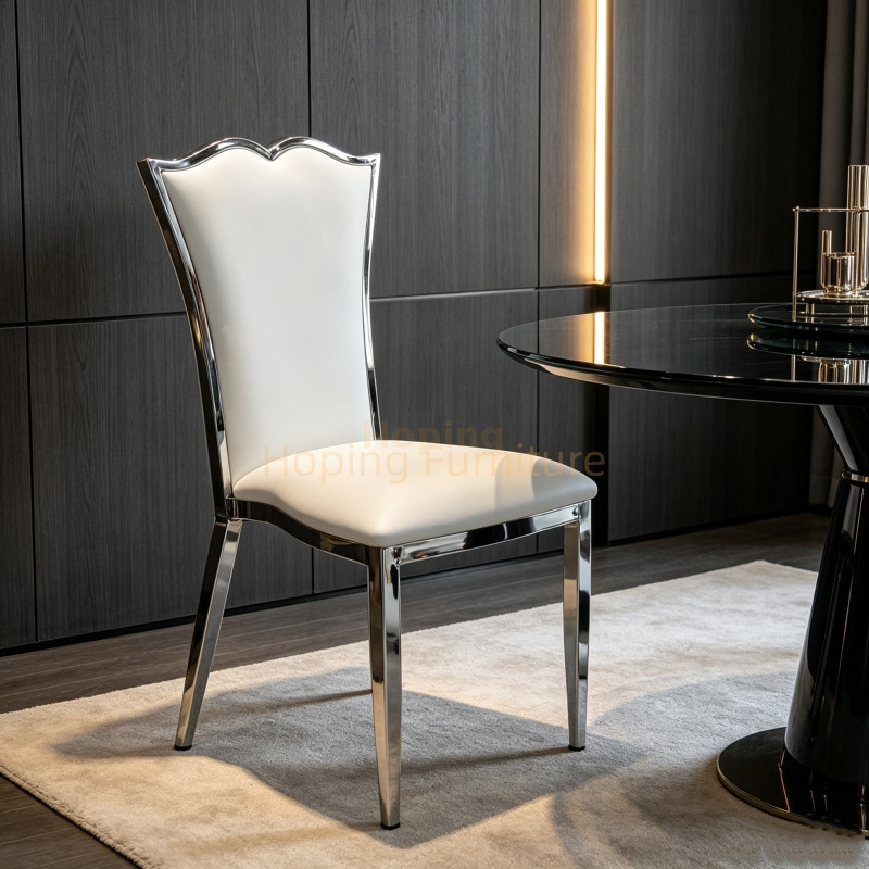 Iron Frame High Back Banquet Chair White PU Upholstered Event Dining Chair for Hotel Party Wedding Chair