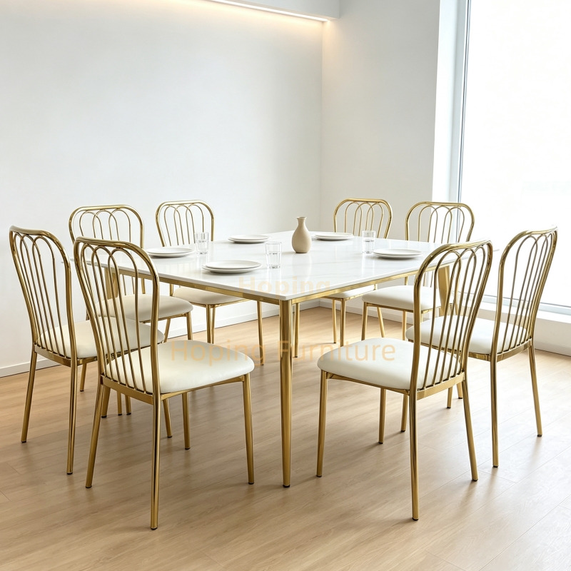 Luxury Wire Back Wedding Chair Gold Frame White PU Leather Iron Event Wedding Dining Chair
