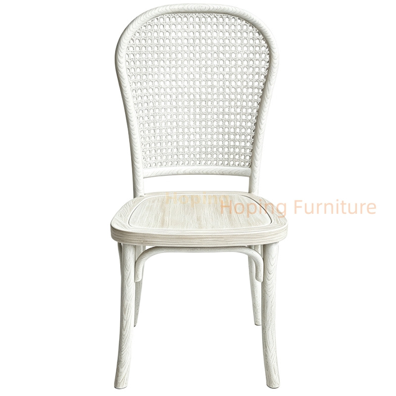 Off White Imitated Rattan Plastic Side Chair Retro Cafe Dining Chair for Hospitality Patio Use Outdoor Chair