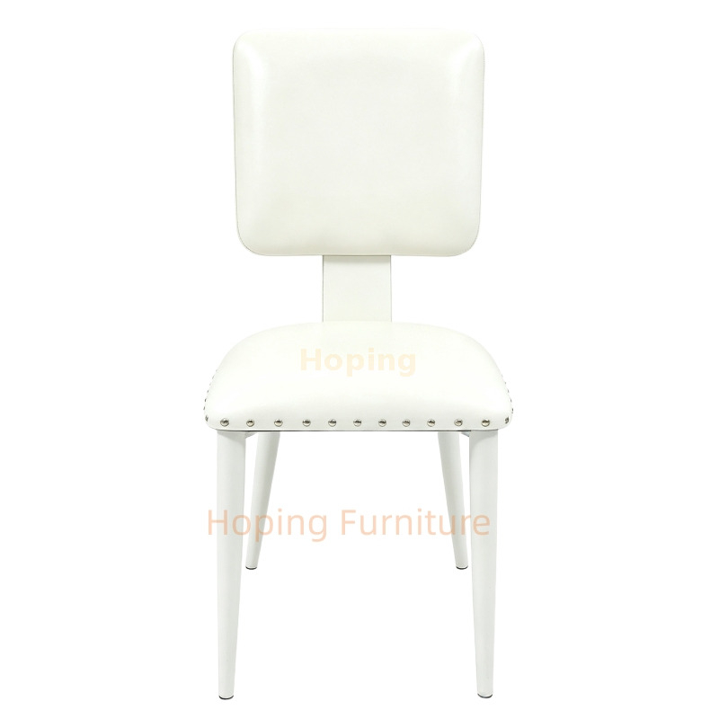 Modern Side Chair White PU Leather with White Metal Legs Nailhead Border Art Dining Chair