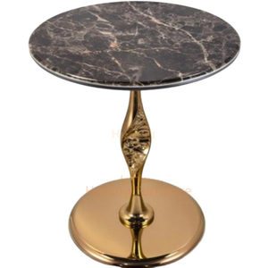 Stainless Steel Frame with Dark Marble Top Carved Gold Pedestal Round Coffee Table Home Furniture Restaurant Furniture