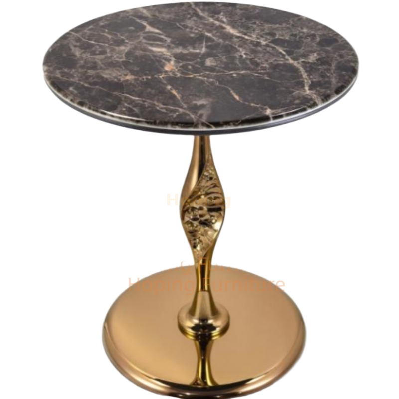 Stainless Steel Frame with Dark Marble Top Carved Gold Pedestal Round Coffee Table Home Furniture Restaurant Furniture