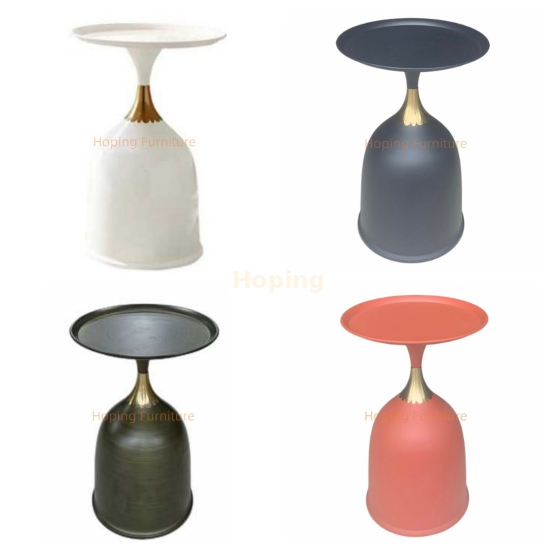 Modern Green Marble Top Black Gold Cone Base Side Table Round Dining Room Home Coffee Table