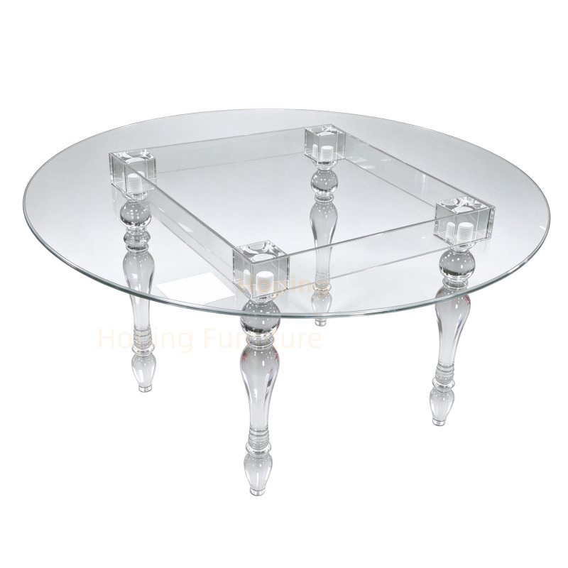 8 Seater Transparent Acrylic Wedding Dining Table with Glass Top for Wedding Event Banquet