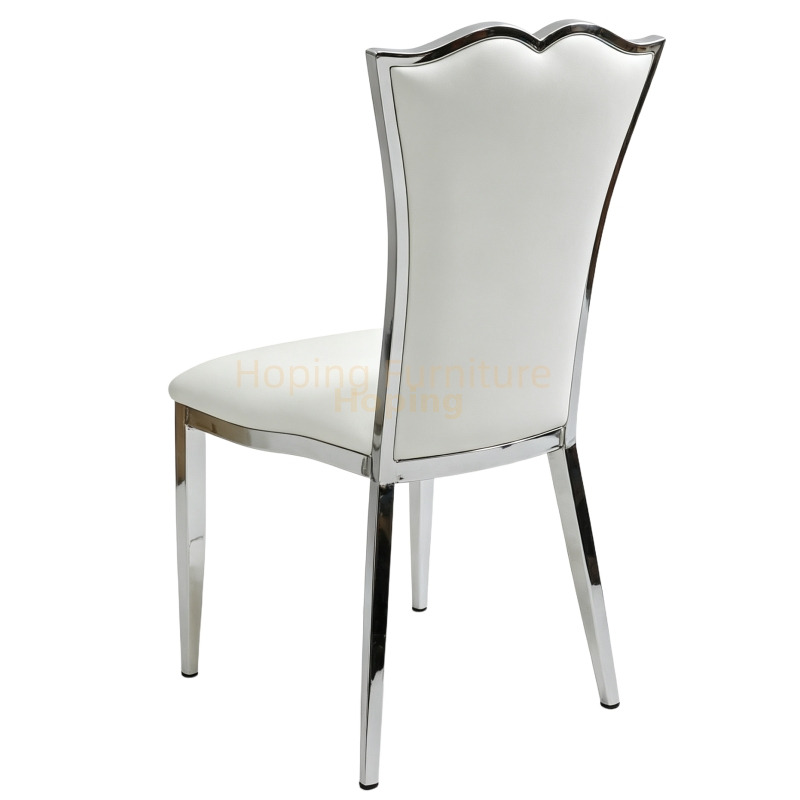 Iron Frame High Back Banquet Chair White PU Upholstered Event Dining Chair for Hotel Party Wedding Chair