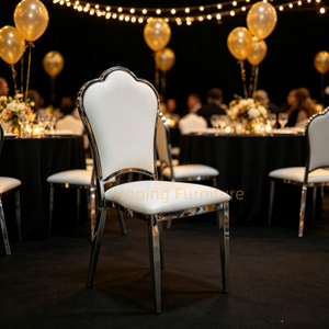Classic Furniture Elegant Curved Top Event Dining Chair U Padded Iron Frame Silver Reception Chair for Rental Wedding Banquet Venues Hotel Chair