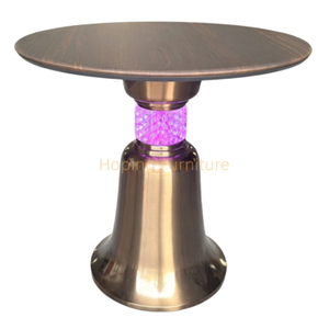 Wholesale 60cm Round Light up Cocktail Table Bluetooth Music Function Simple Side Table Coffee Table Wih Antique Brass Base Wood Grain Top Party Table