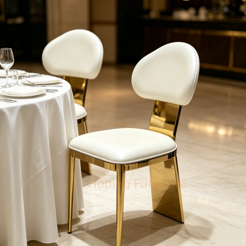 Modern Gold Metal Leg Dining Chair White PU Leather Upholstered Banquet Event Chair