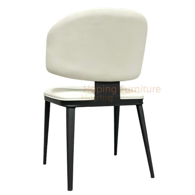 Modern Cream PU Leather Dining Chair Black Metal Legs Curved Split Back Restaurant Hotel Side Chair
