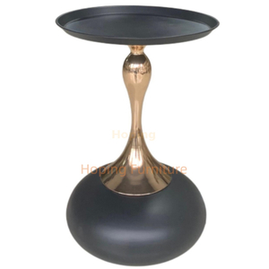 Gloss Black Bubble Base Side Table Sculptural Golden Stem Round Top Decor Side Table
