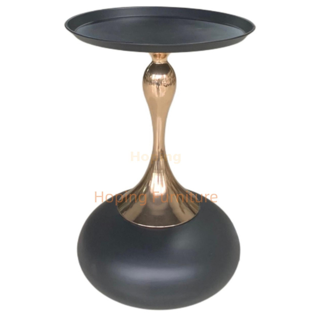 Gloss Black Bubble Base Side Table Sculptural Golden Stem Round Top Decor Side Table
