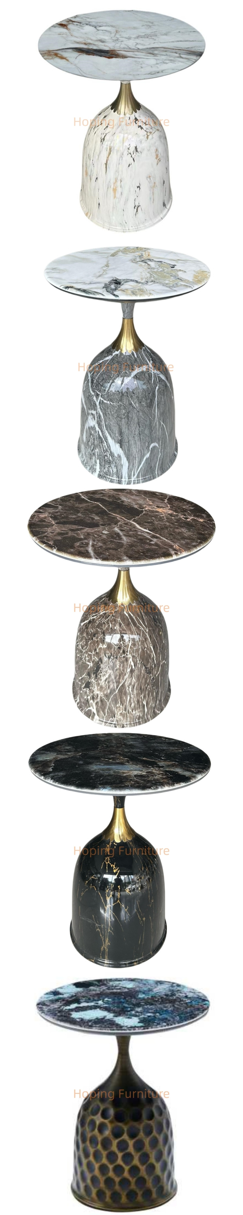 Modern Green Marble Top Black Gold Cone Base Side Table Round Dining Room Home Coffee Table