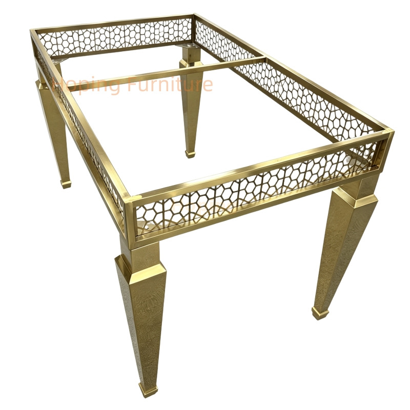 Gold Stainless Steel Square Dining Table 1.5m Black Glass Top Elegant Luxury Wedding Banquet Event Table
