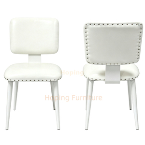 Modern Side Chair White PU Leather with White Metal Legs Nailhead Border Art Dining Chair