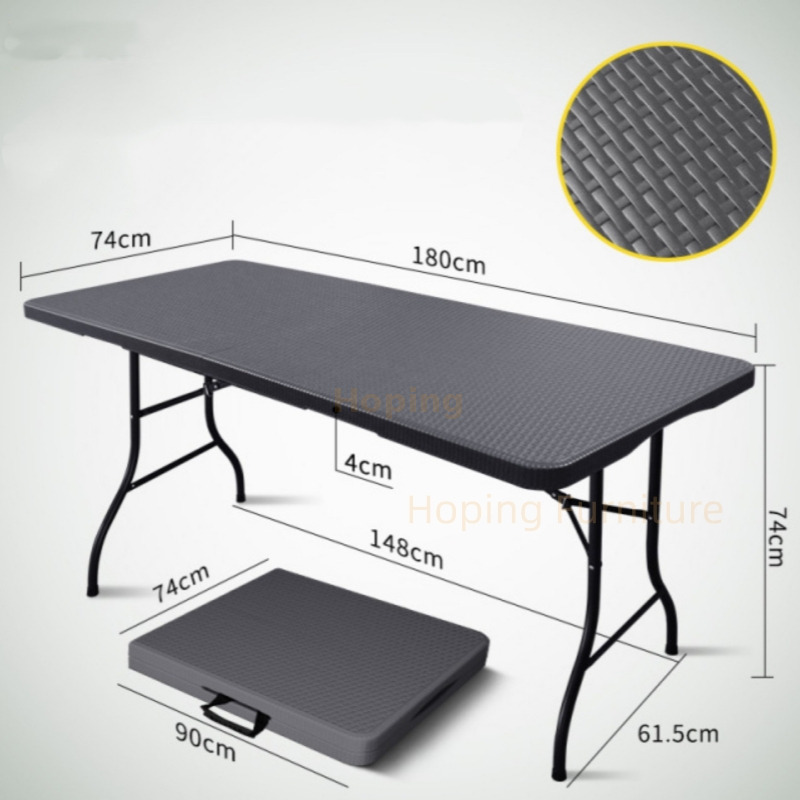Lightweight Dining and Writing Desk Portable Folding Table Brown Rattan Grain Rectangular Desk for Outdoor Camping Home Use Vendor Stall Table