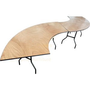 Wood Grain Color Outdoor Sector Banquet Folding Table PVC Tabletop Iron Legs Combine 4 Pieces Into 2.4m Full Round Table